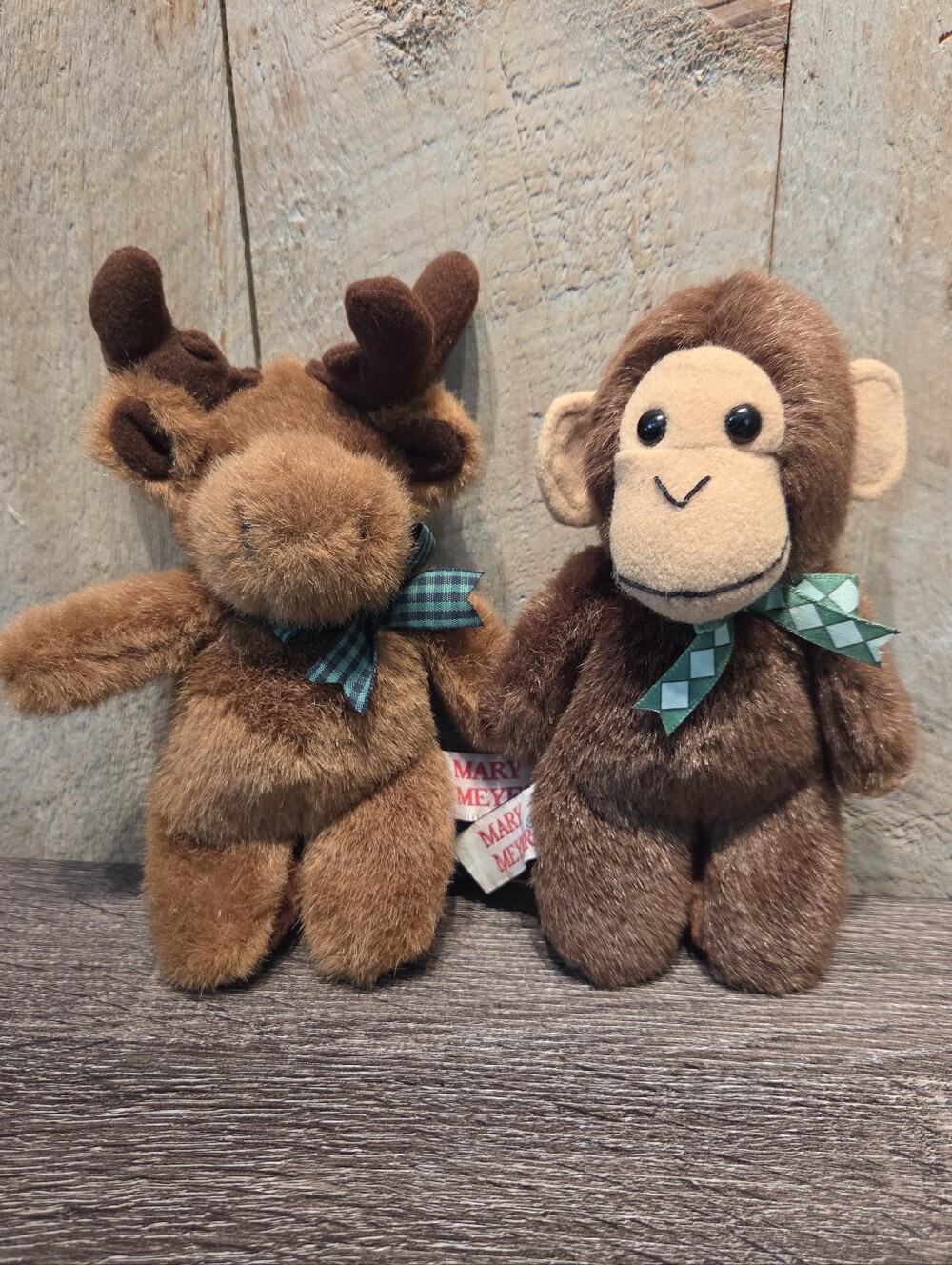 Mary Meyer Tippy Toes Finger Puppets Set of 2 Monkey & Moose Vintage Plush
